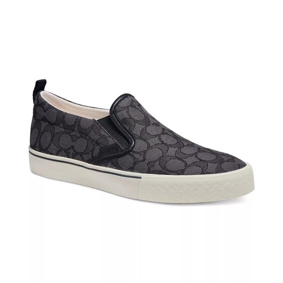 Coach Skate Sneakers Men's Size 11 Black Leather Jacquard Signature Slip On - Picture 1 of 5